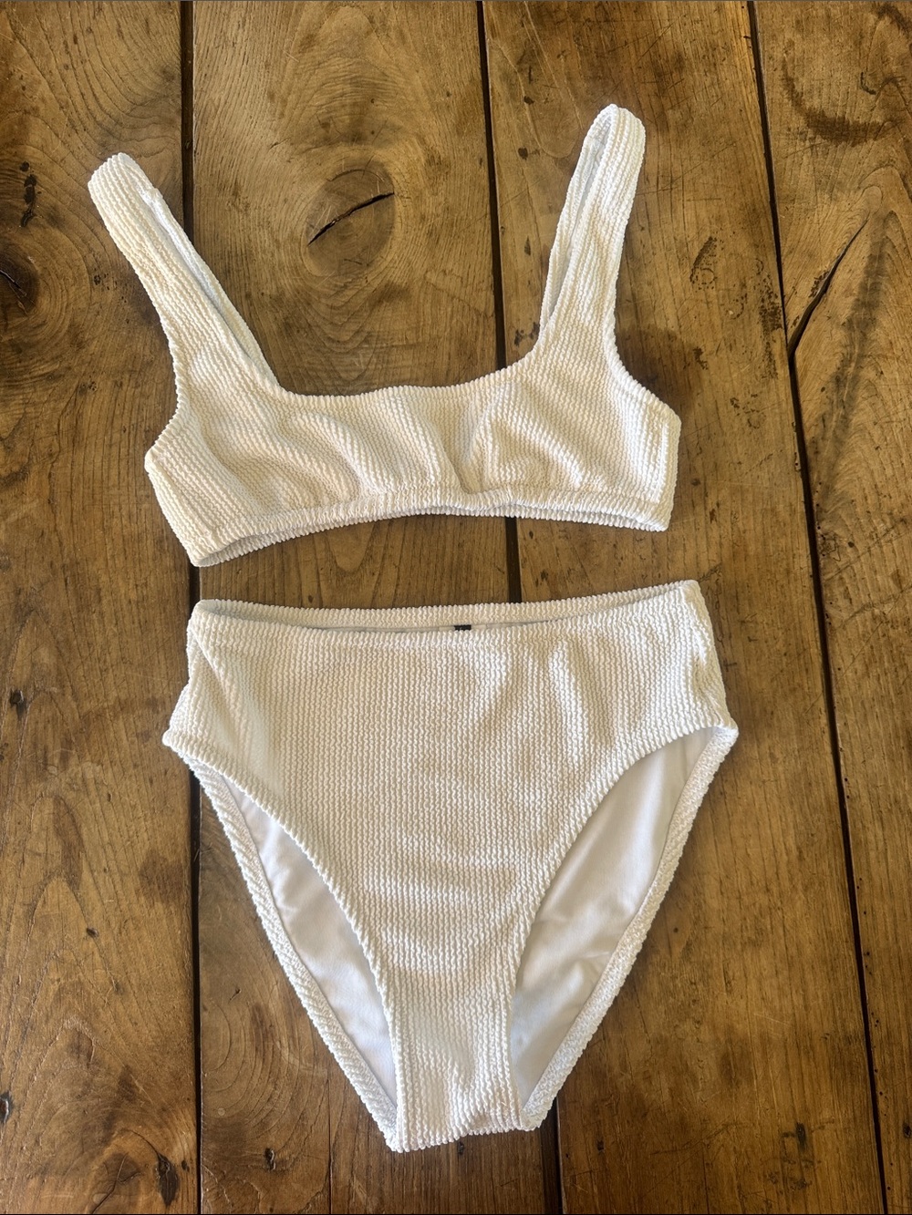 J Crew Size small Crinkle square neck tiny top Texture high waist bottom Bikini
